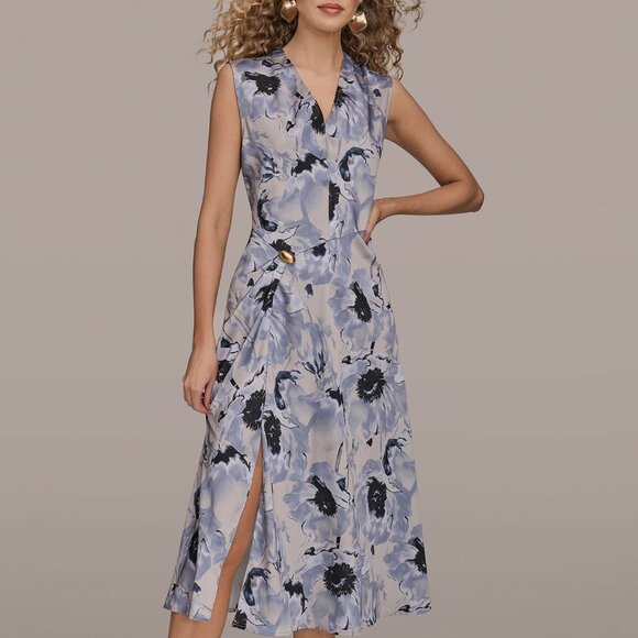 Donna Karan Dresses & Skirts - NWT CAP SLEEVE V-NECK PRINTED MIDI DRESS SIZE 4